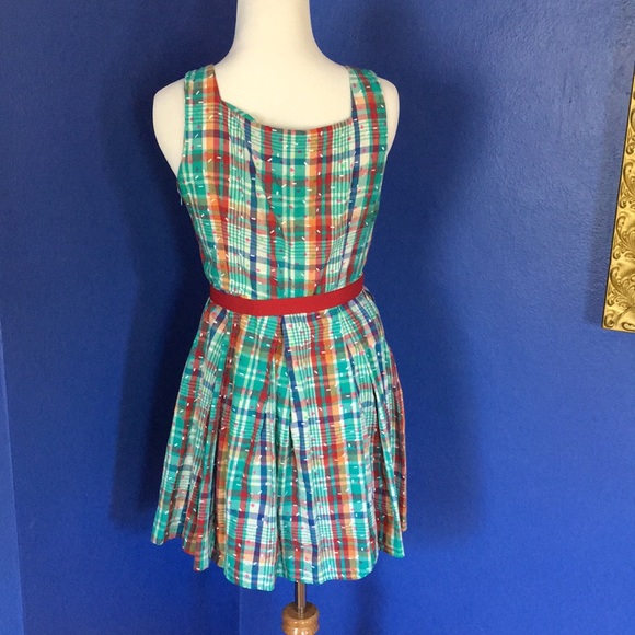 Kling colorful plaid/tartan with sprinkles & hearts cotton dress unique fun 🍩💕 - Picture 4 of 10